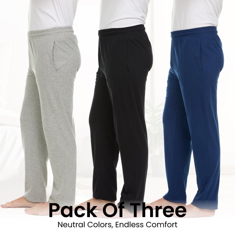 Essential Elements ï»¿ Men's 100% Cotton Jersey Active Casual Lounge Comfortable Sleep Pajama Pants for Men - 3 Pack - Image 5